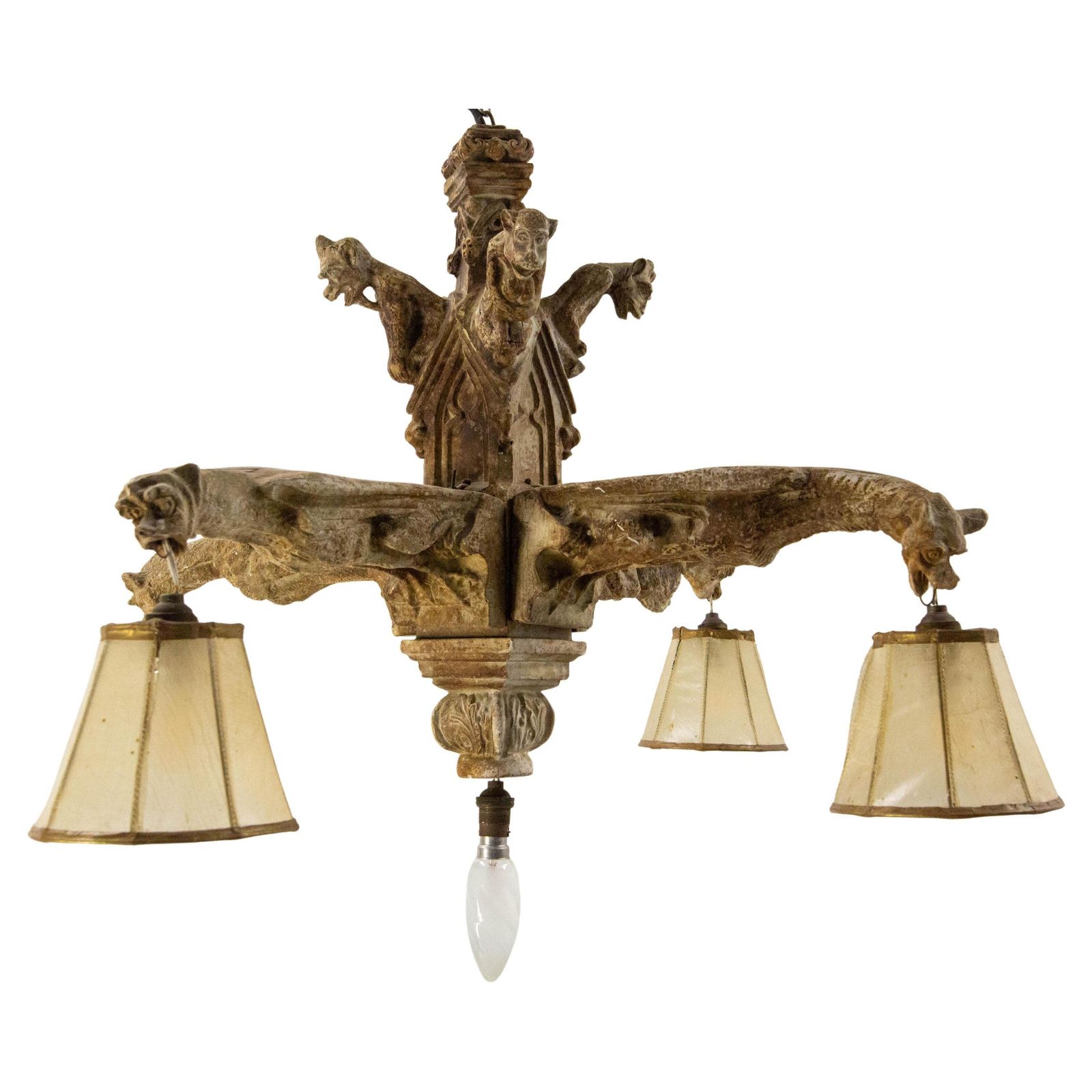 French Stuc Eight Gargoyles Chandelier Ceiling Pendant Midcentury Circa 1850 photo furniture