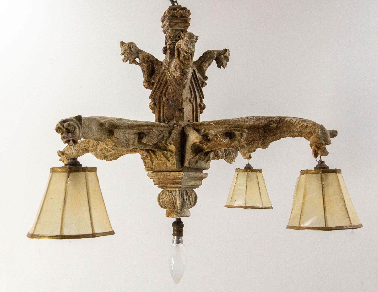 French Stuc Eight Gargoyles Chandelier Ceiling Pendant Midcentury Circa 1850 photo Lighting