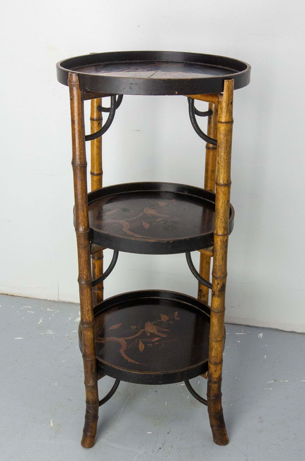 French Napoleon III Bamboo & Lacquered Wood Chinese Style Sellette Late 19th C photo for sale