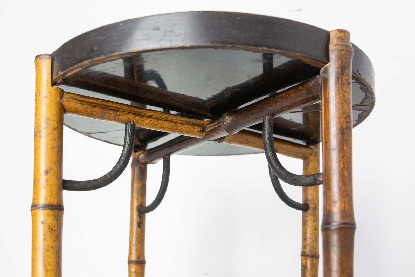 528.0 French Napoleon III Bamboo & Lacquered Wood Chinese Style Sellette Late 19th C photo