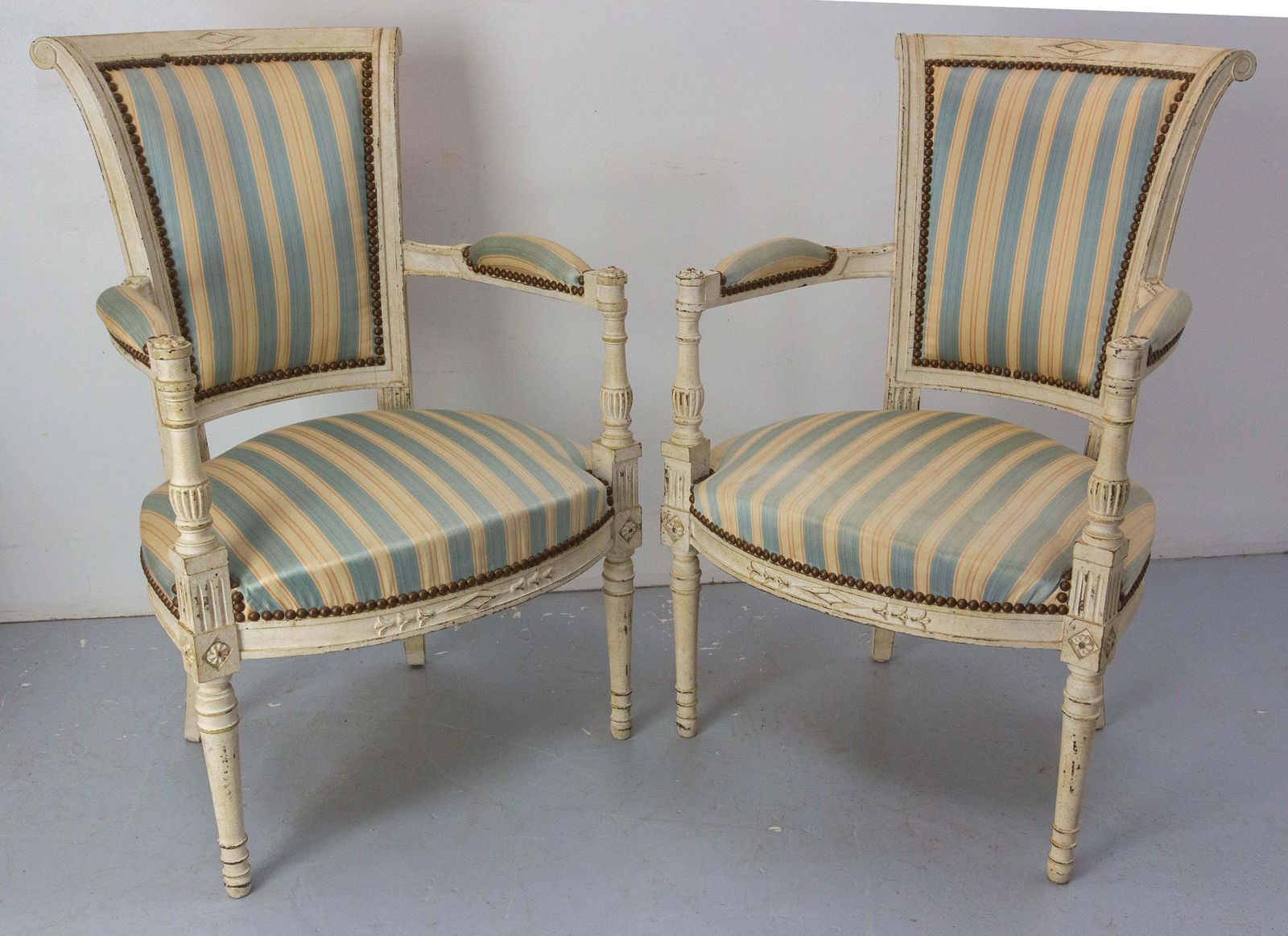 Pair Of French Open Armchairs Louis XVI Style Fauteuils, Circa 1960 photo for sale
