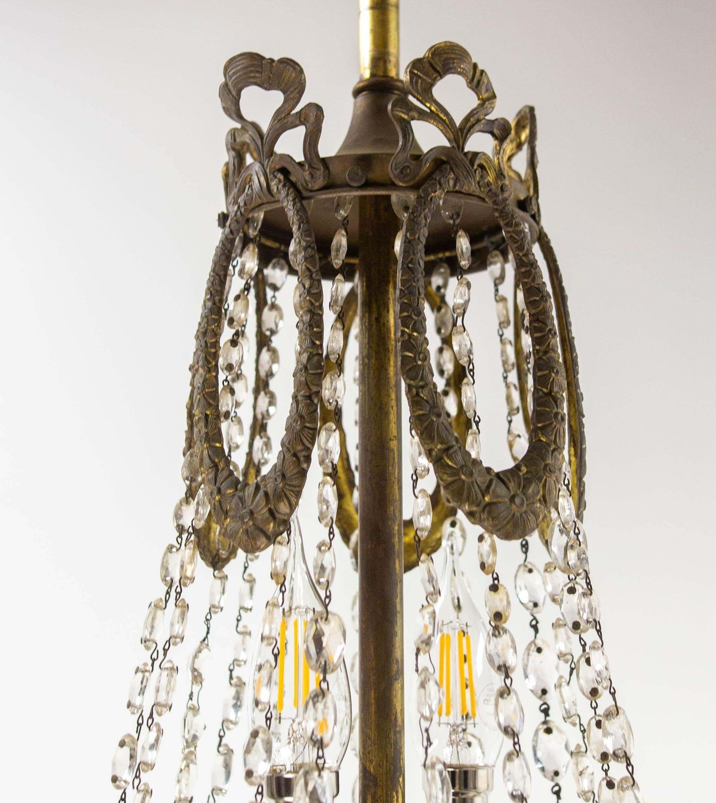 French Brass Chandelier With Crystal Drops Ceiling Pendant Midcentury Circa 1900 photo buy