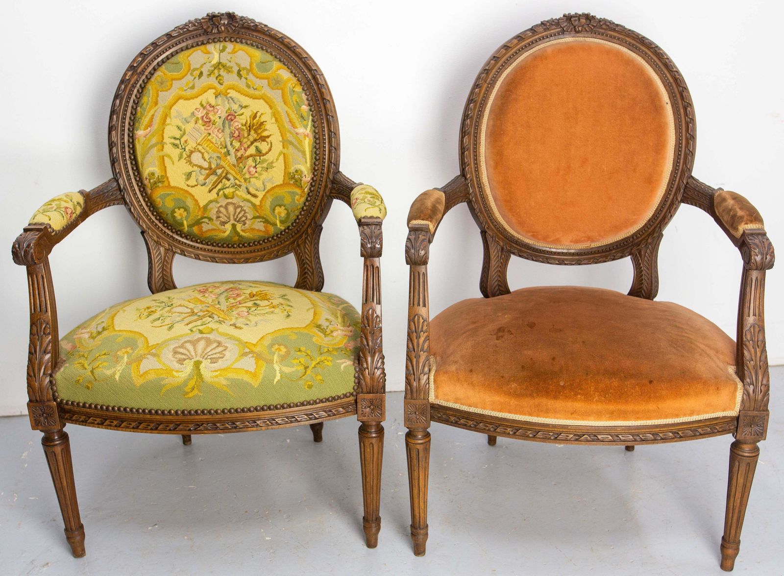 Pair Of French Open Armchairs Louis XVI Medallion Fauteuils, Circa 1900 photo furniture