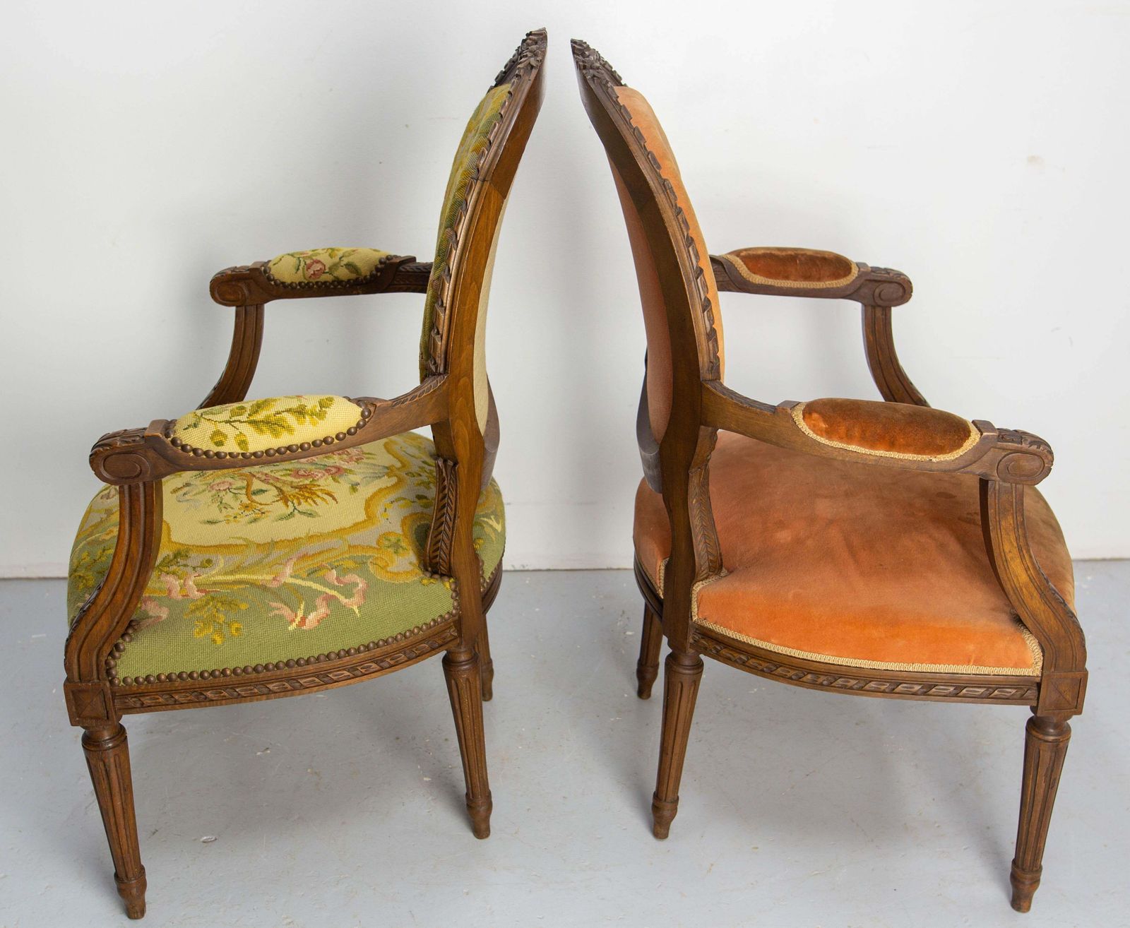 Pair Of French Open Armchairs Louis XVI Medallion Fauteuils, Circa 1900 photo vintage
