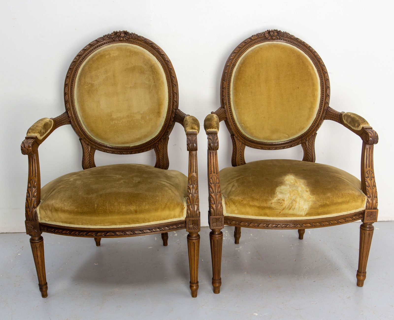 Pair Of French Open Armchairs Louis XVI Medallion Fauteuils, Circa 1900 photo furniture