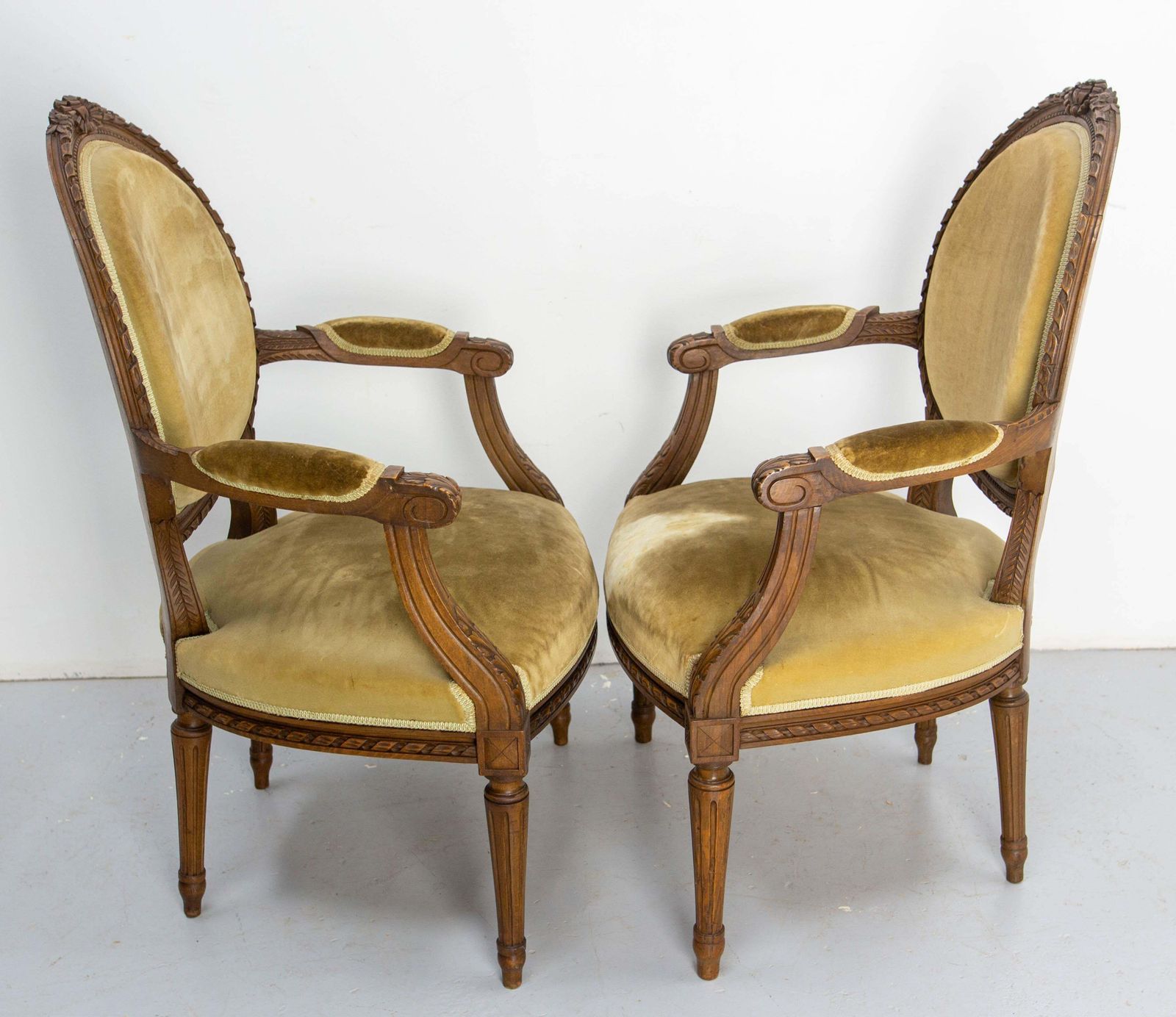Pair Of French Open Armchairs Louis XVI Medallion Fauteuils, Circa 1900 photo Furniture