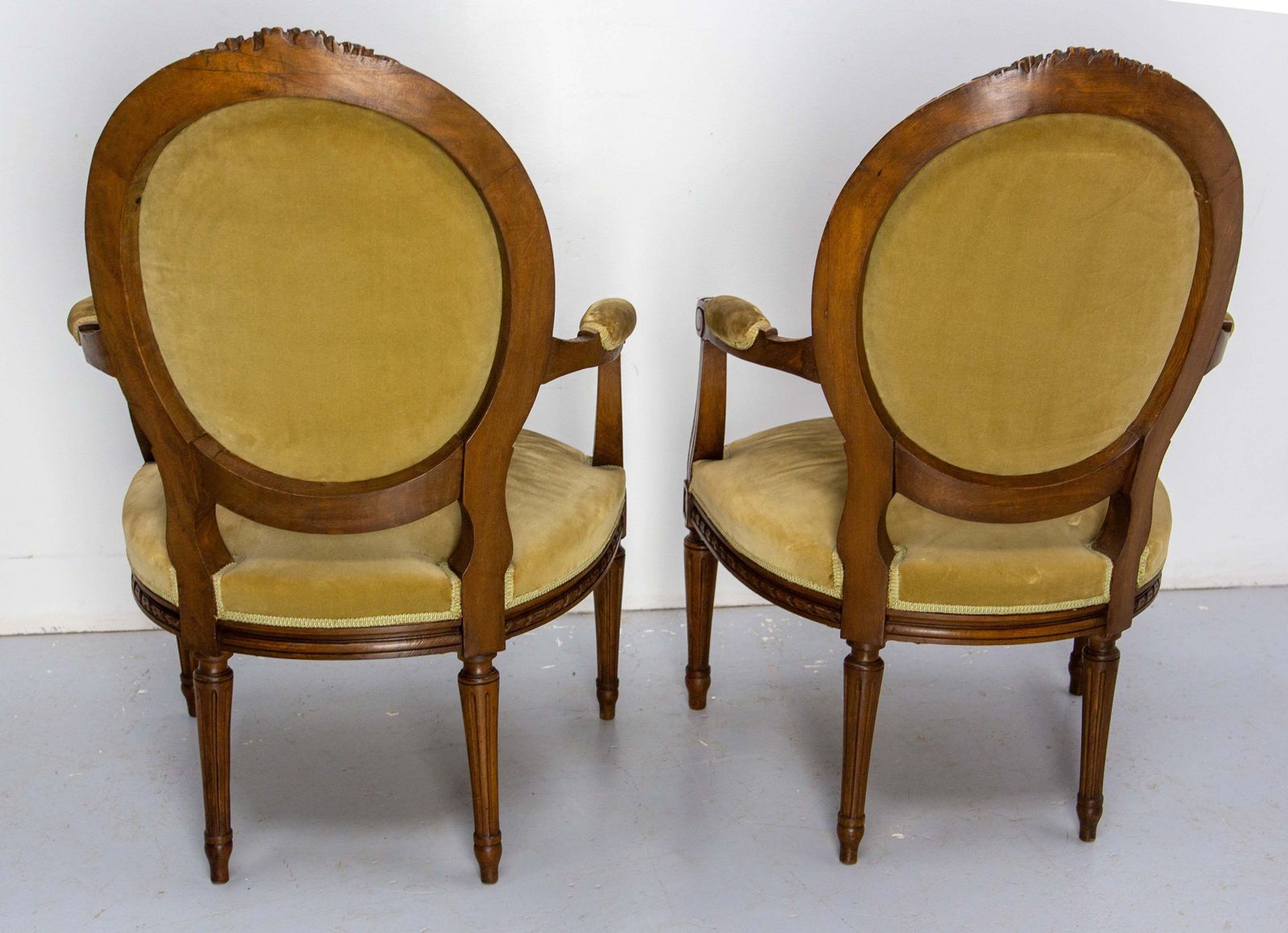 Pair Of French Open Armchairs Louis XVI Medallion Fauteuils, Circa 1900 photo vinterior