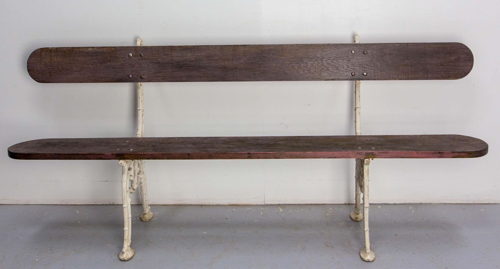 French Vintage Bench Cast Aluminium & Oak Garden Terrace & Patio Circa 1960 photo for sale