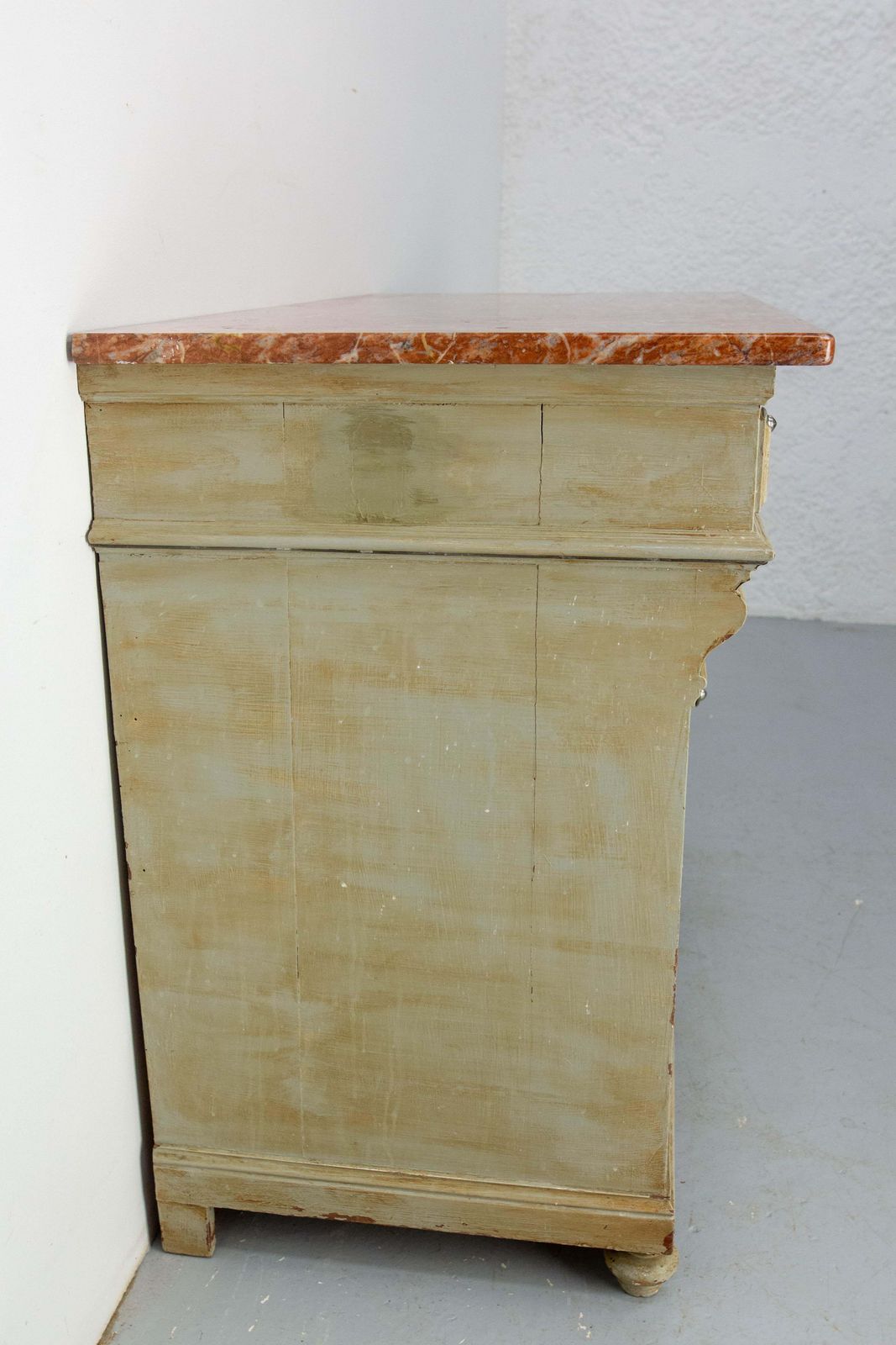 Painted Wood & Marble Top Buffet Patinated & Decorared Cabinet, French, C 1900 photo vintage