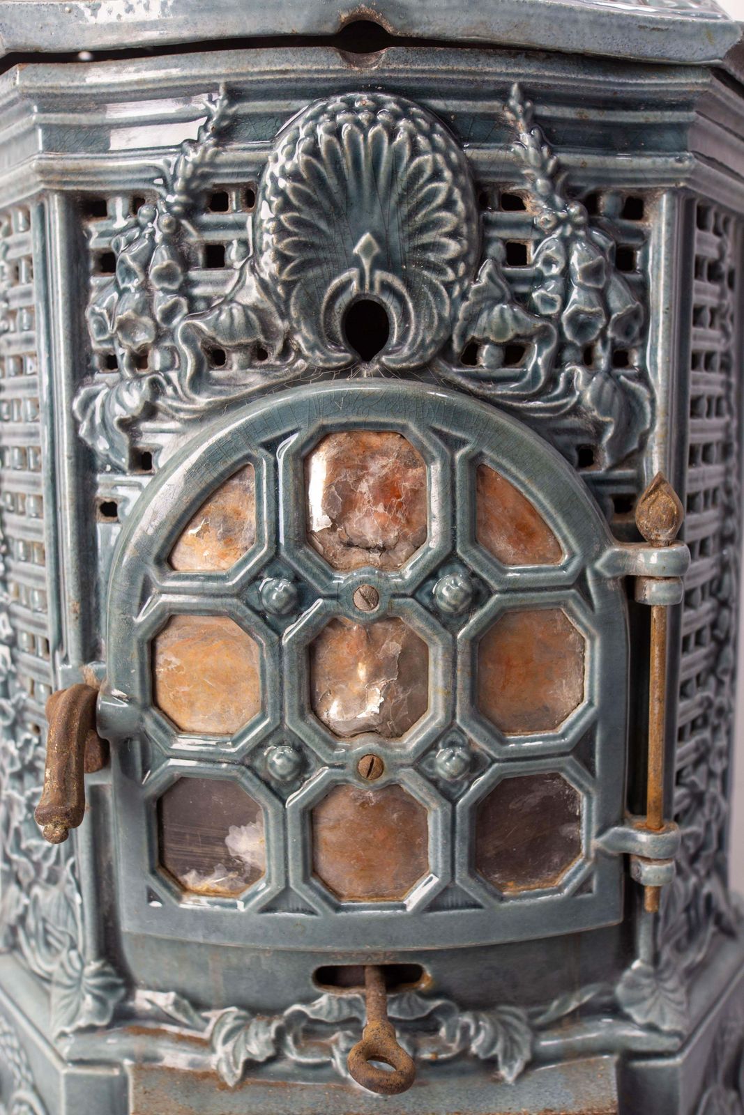 French Small Art Deco Blue Enamelled Cast Iron Wood/Coal Stove photo vintage