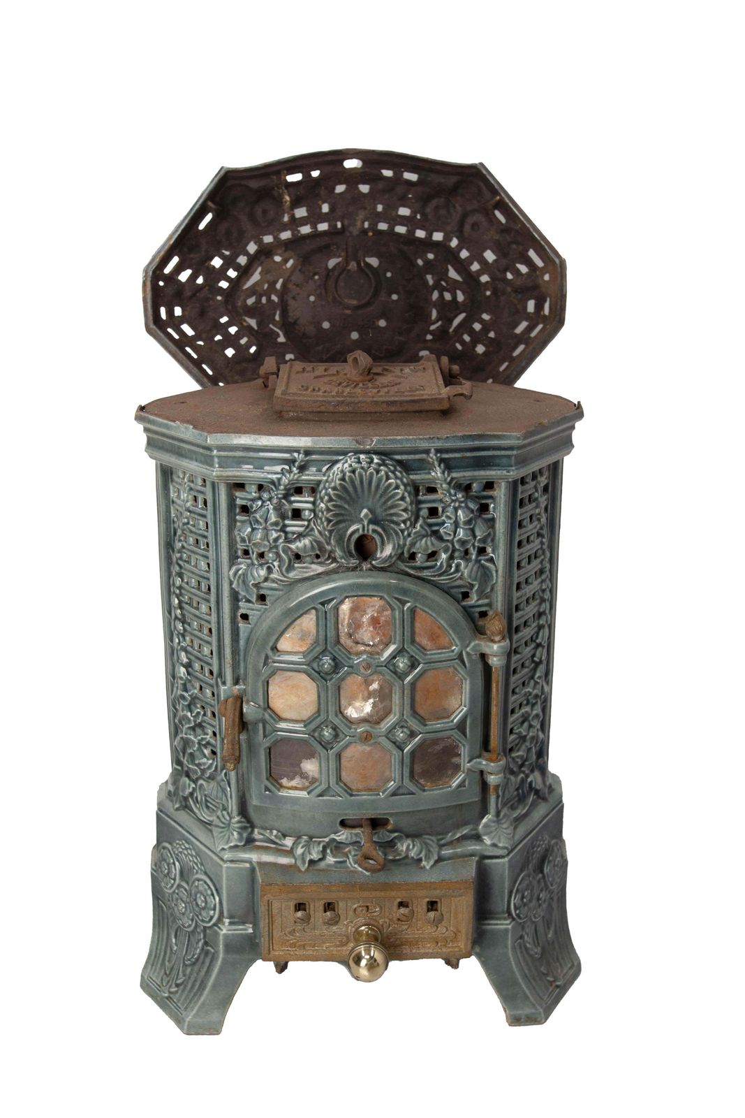 photo for sale French Small Art Deco Blue Enamelled Cast Iron Wood/Coal Stove