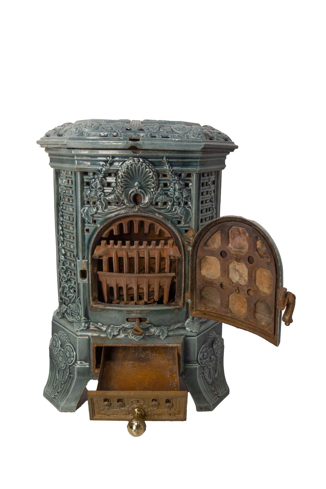photo buy French Small Art Deco Blue Enamelled Cast Iron Wood/Coal Stove