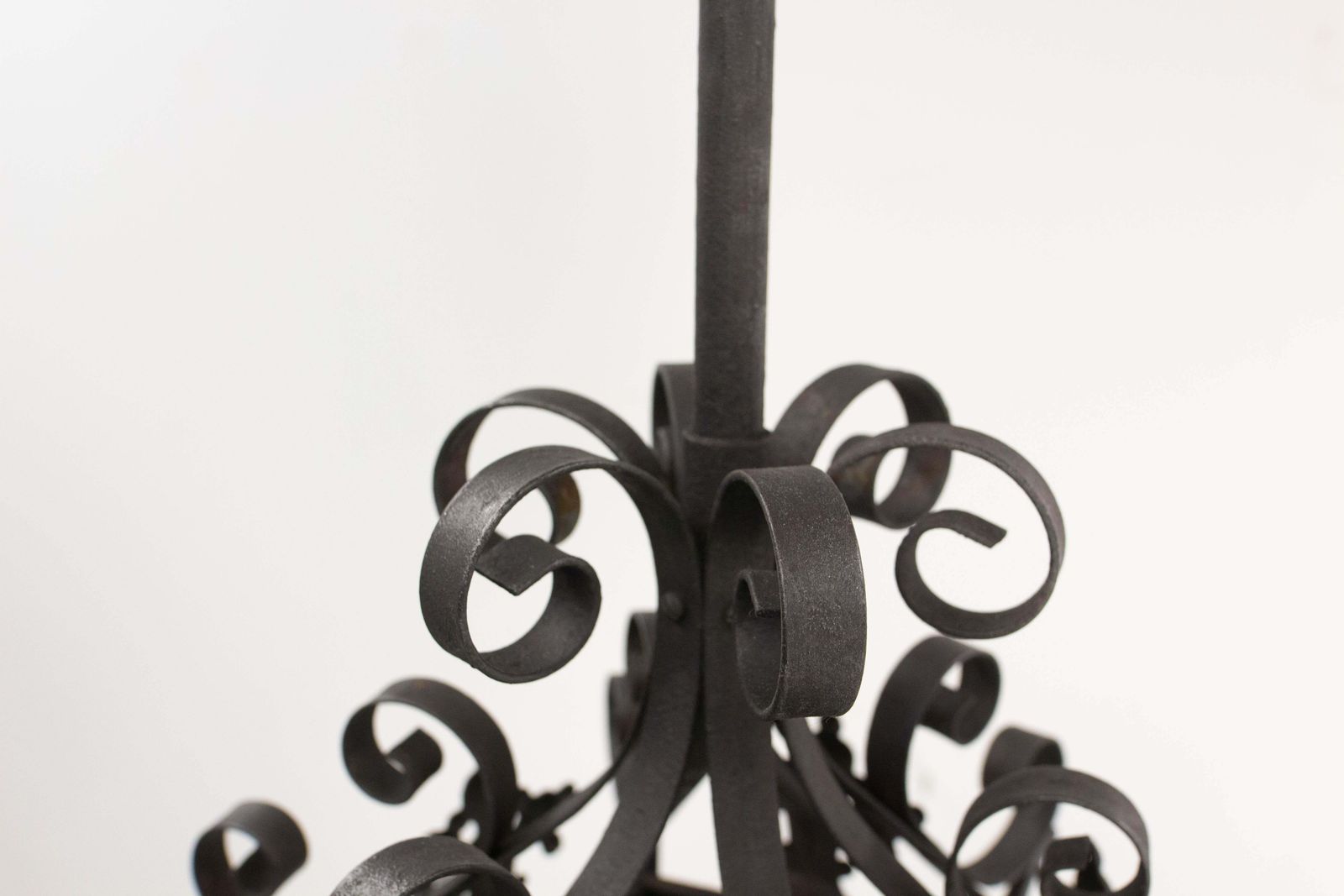 French Lustre Colored Glass & Wrought Iron Ceiling Pendant Chandelier Late 19thc photo vintage