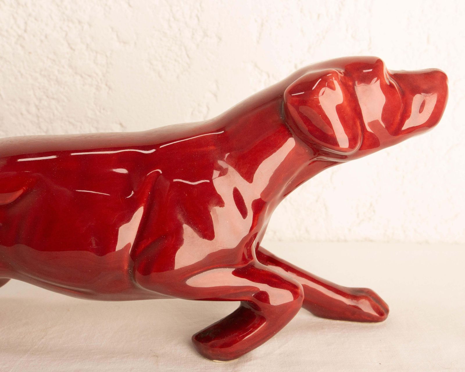 French Ceramic Red Statue English Setter On The Prowl Saint Clément Style C 1960 photo vinterior
