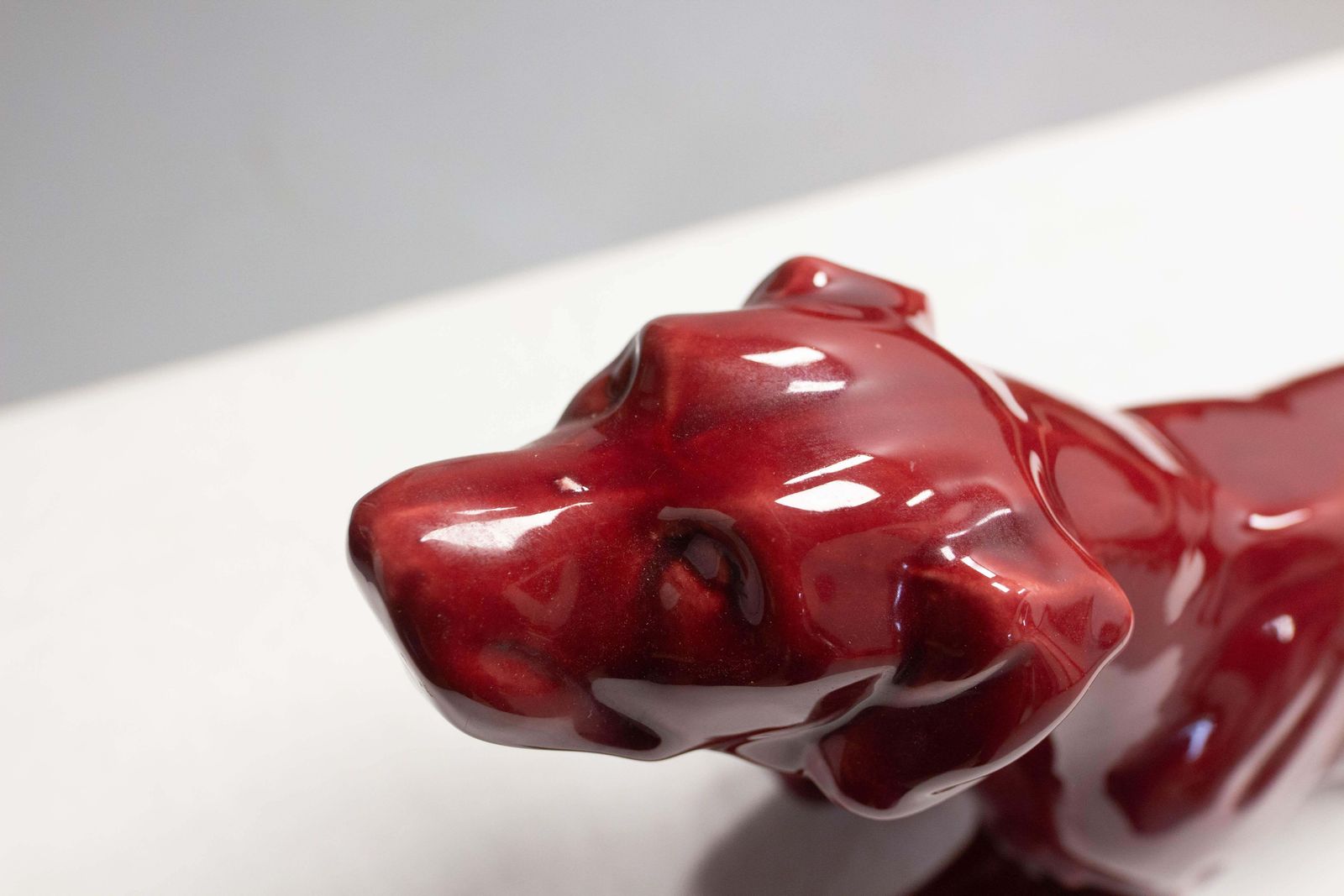 Art French Ceramic Red Statue English Setter On The Prowl Saint Clément Style C 1960 photo