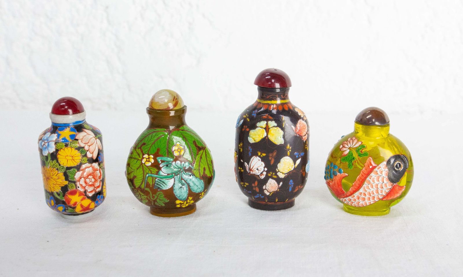 Set Of Four Chinese Snuffboxes Or Snuff Bottles, Porcelain Enemaled Early 20th C photo for sale
