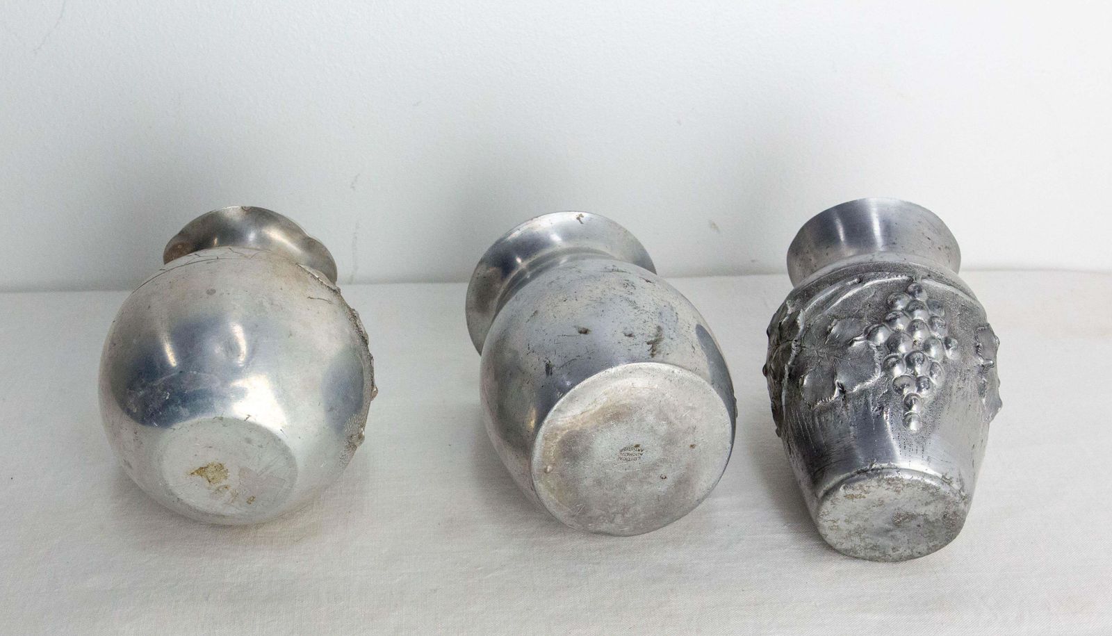 French Set Three Vases Aluminium Vegetal Decoration Circa 1930 photo Home Decor