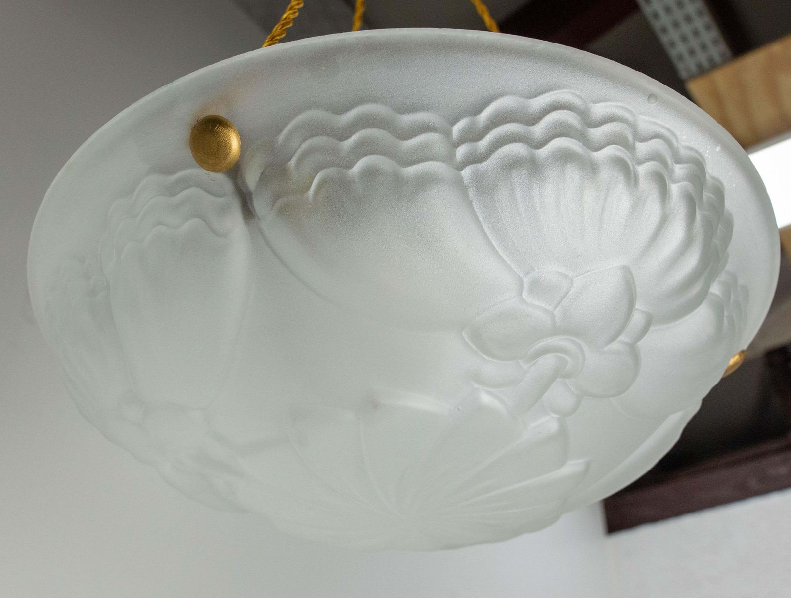 French Art Deco Lustre Glass Ceiling Pendant Chandelier, Circa 1930 photo 1006.0