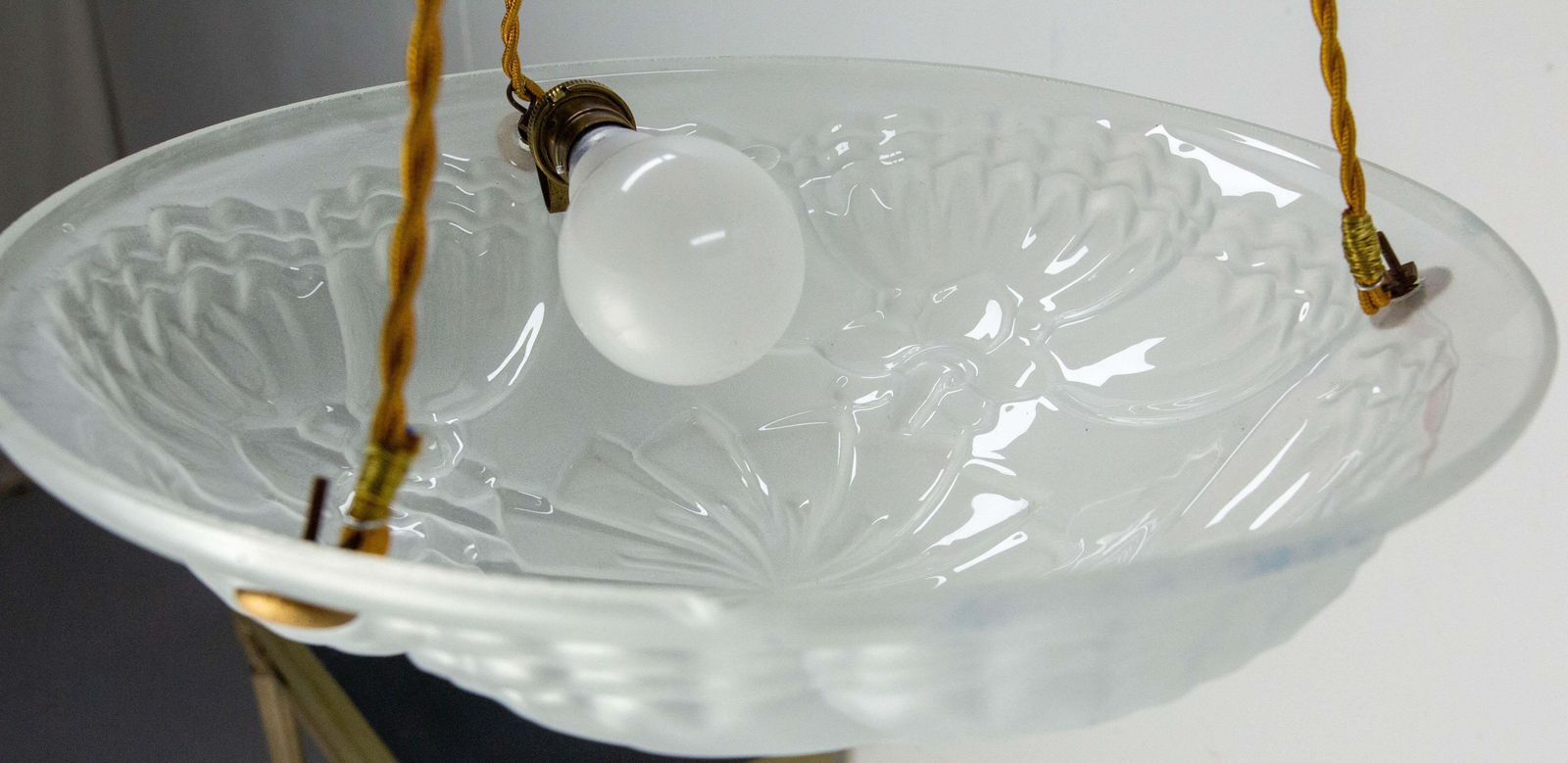 French Art Deco Lustre Glass Ceiling Pendant Chandelier, Circa 1930 photo vintage