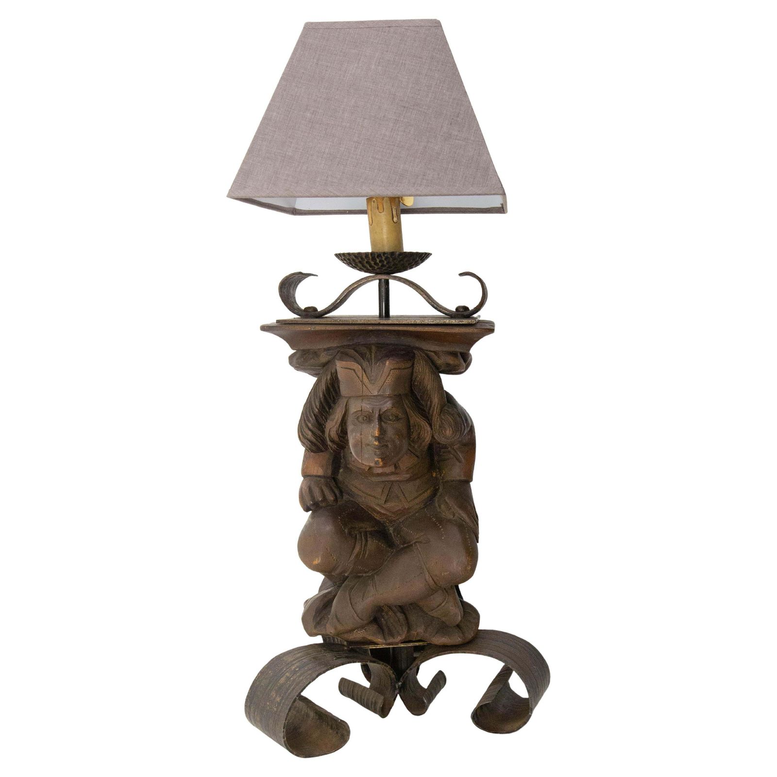 Gargoyle Table Lamp By J M Rothschild Wood & Wrough Iron, French, Circa 1960