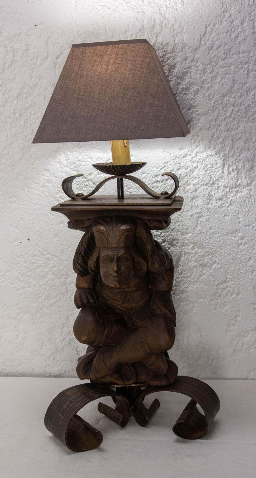 Gargoyle Table Lamp By J M Rothschild Wood & Wrough Iron, French, Circa 1960 photo Lighting