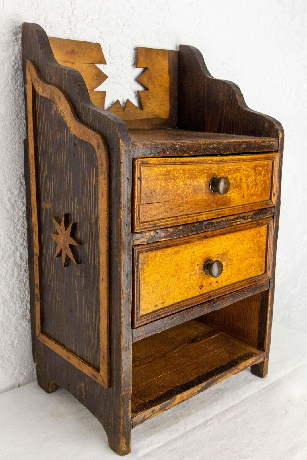 French Chestnut Little Nightstand Table Side Cabinet Shooting Star, Late 19th C photo Furniture