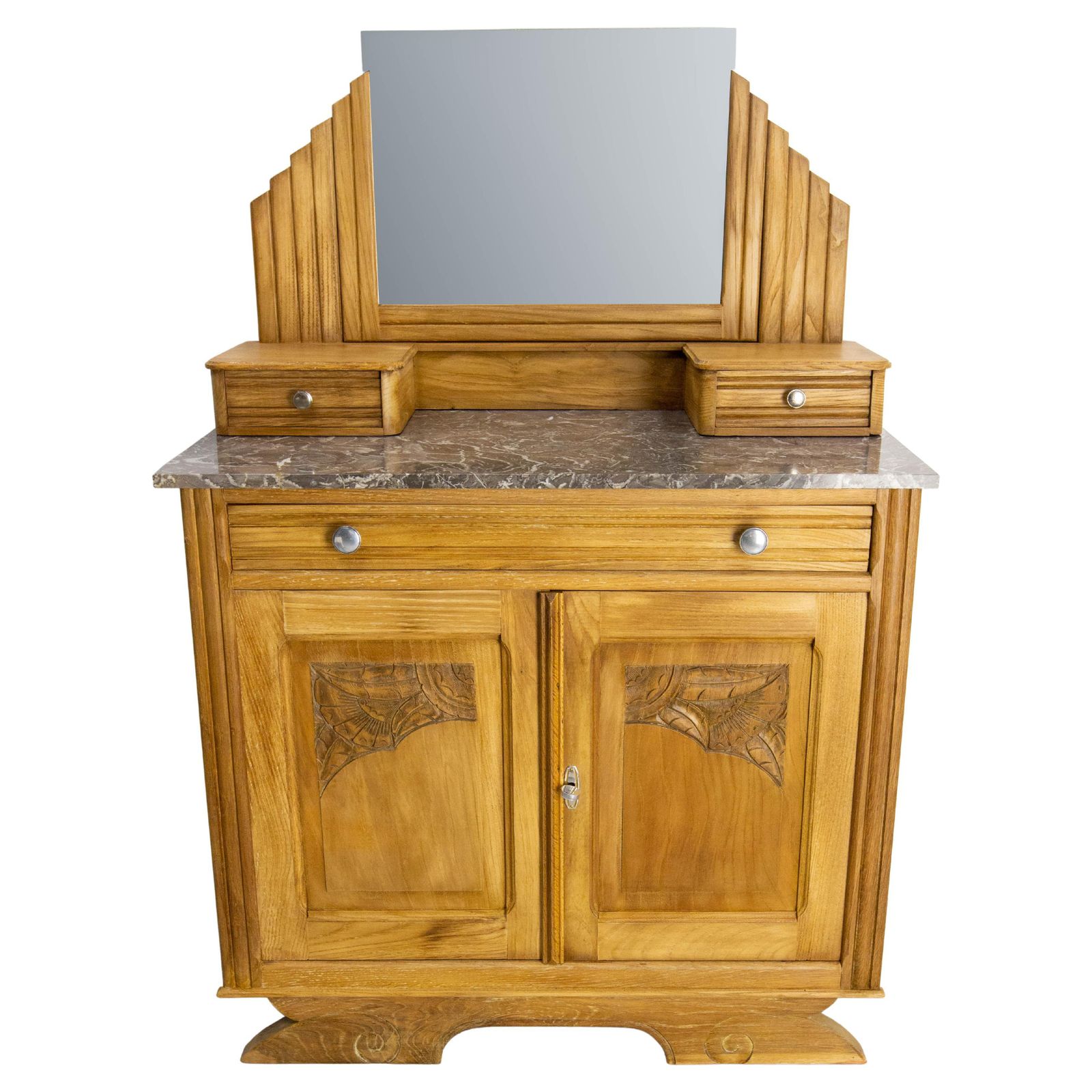 French Midcentury Chesnut Marble Dressing Table Vanity Unit Mirror photo furniture