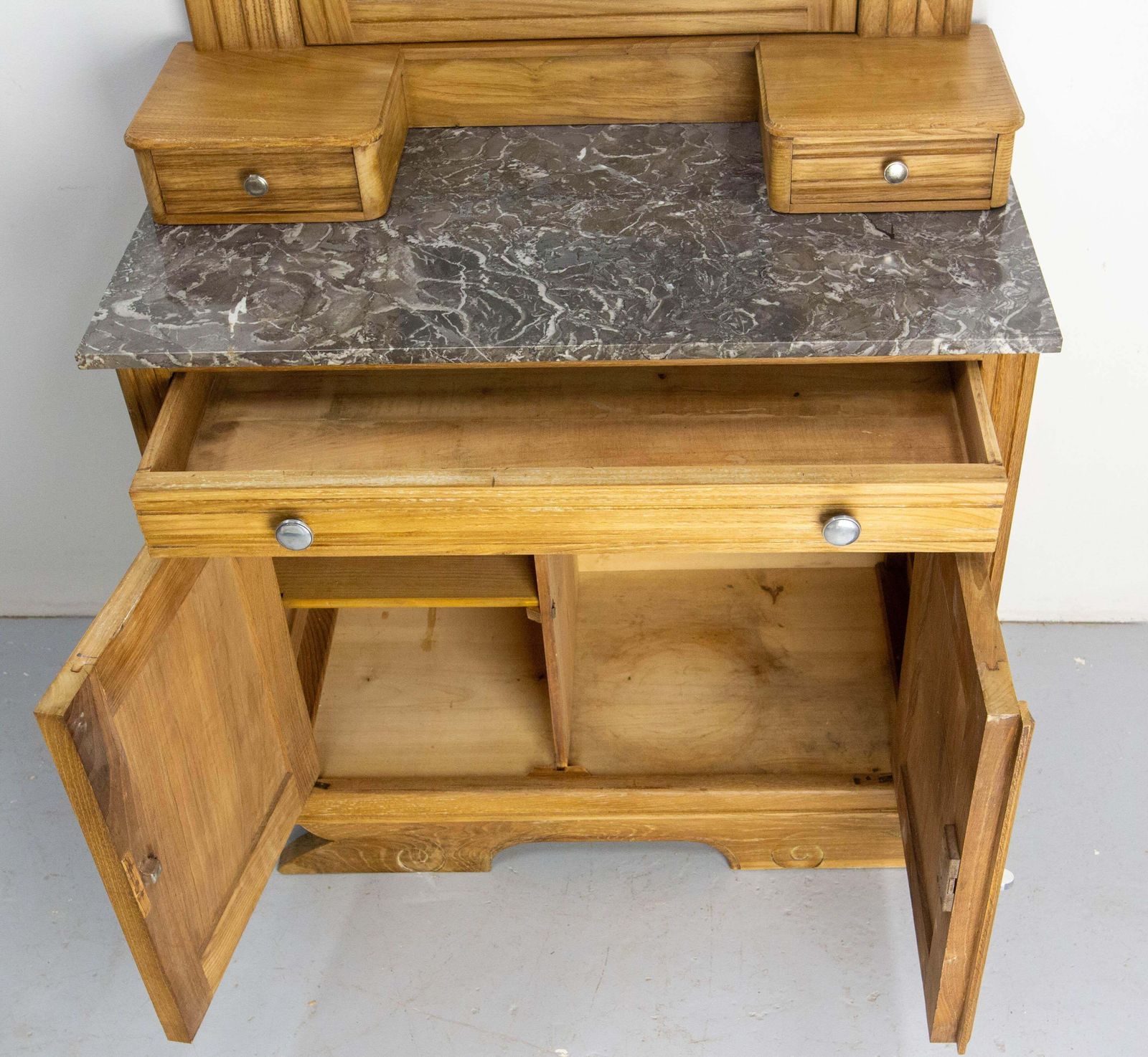 photo vinterior French Midcentury Chesnut Marble Dressing Table Vanity Unit Mirror