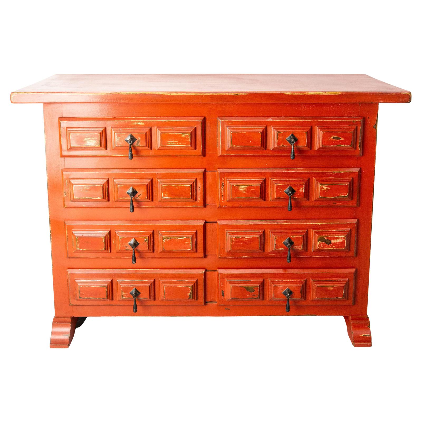 French Commode Or Patinated Red Chest Of Drawers Spanish Style, 20th Mid Century photo furniture
