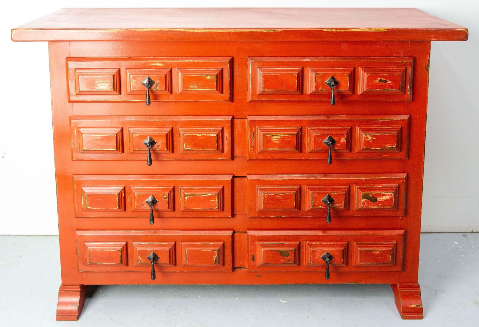 French Commode Or Patinated Red Chest Of Drawers Spanish Style, 20th Mid Century photo for sale