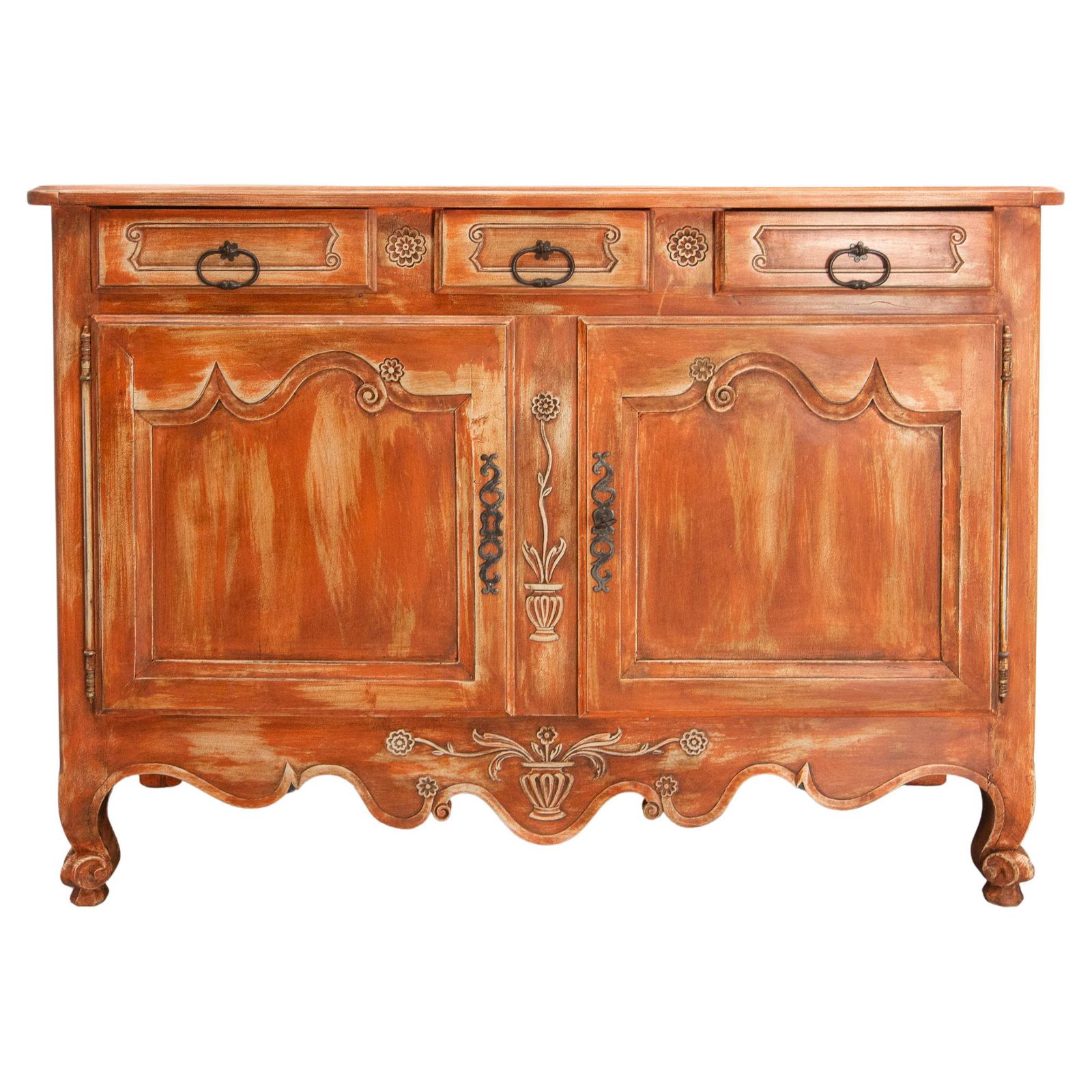 Antique Walnut Sideboard Terracotta Color Patina Louis XV Style, 19th Century