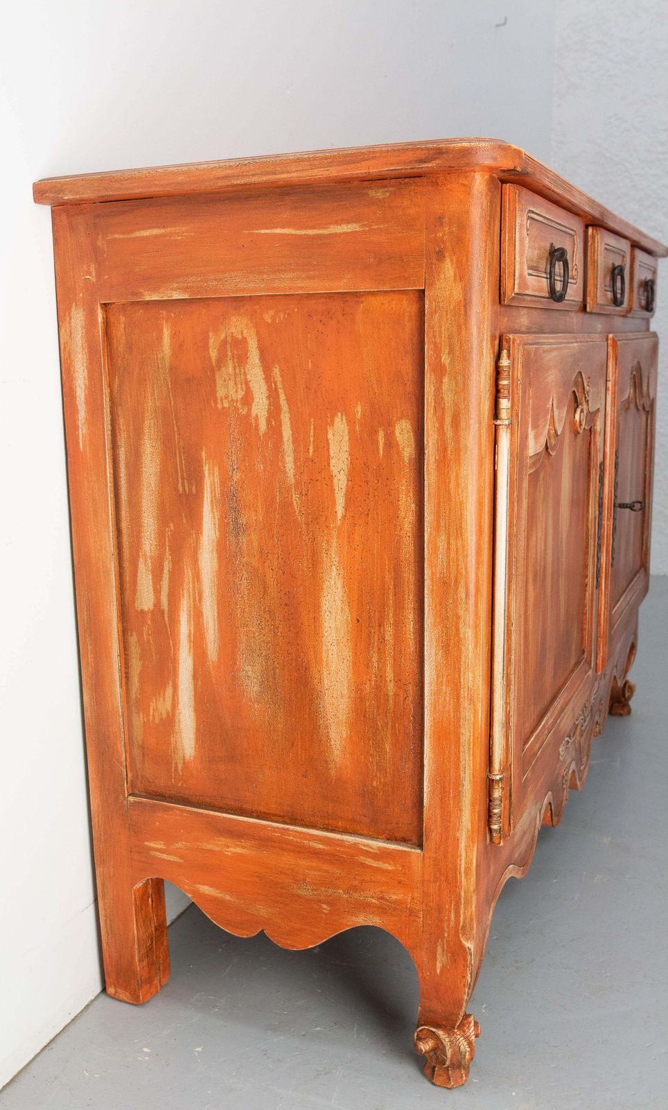 Antique Walnut Sideboard Terracotta Color Patina Louis XV Style, 19th Century photo 2682.0