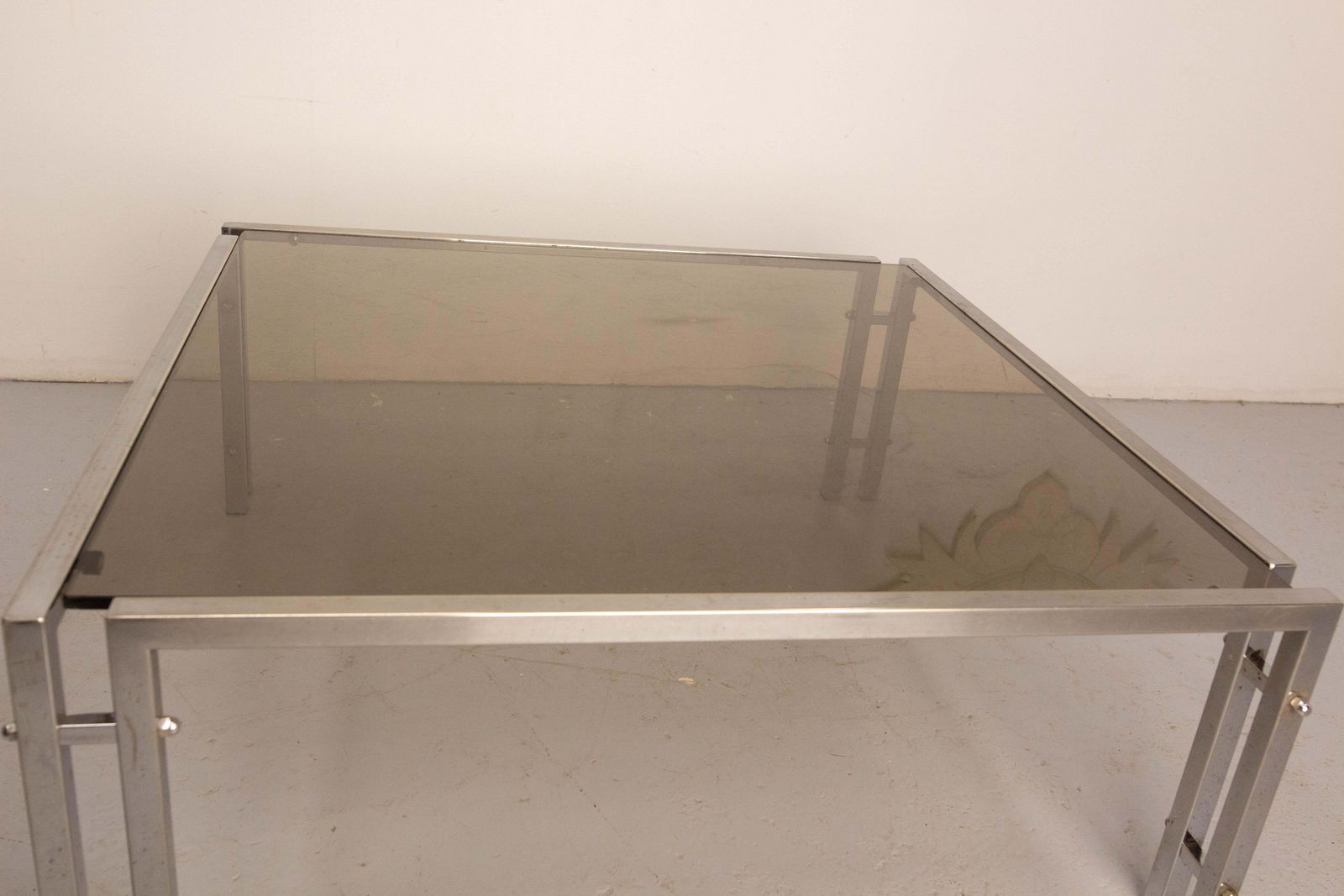 French Vintage Coffee Table, Chrome And Smoked Glass, Circa 1970 photo vintage