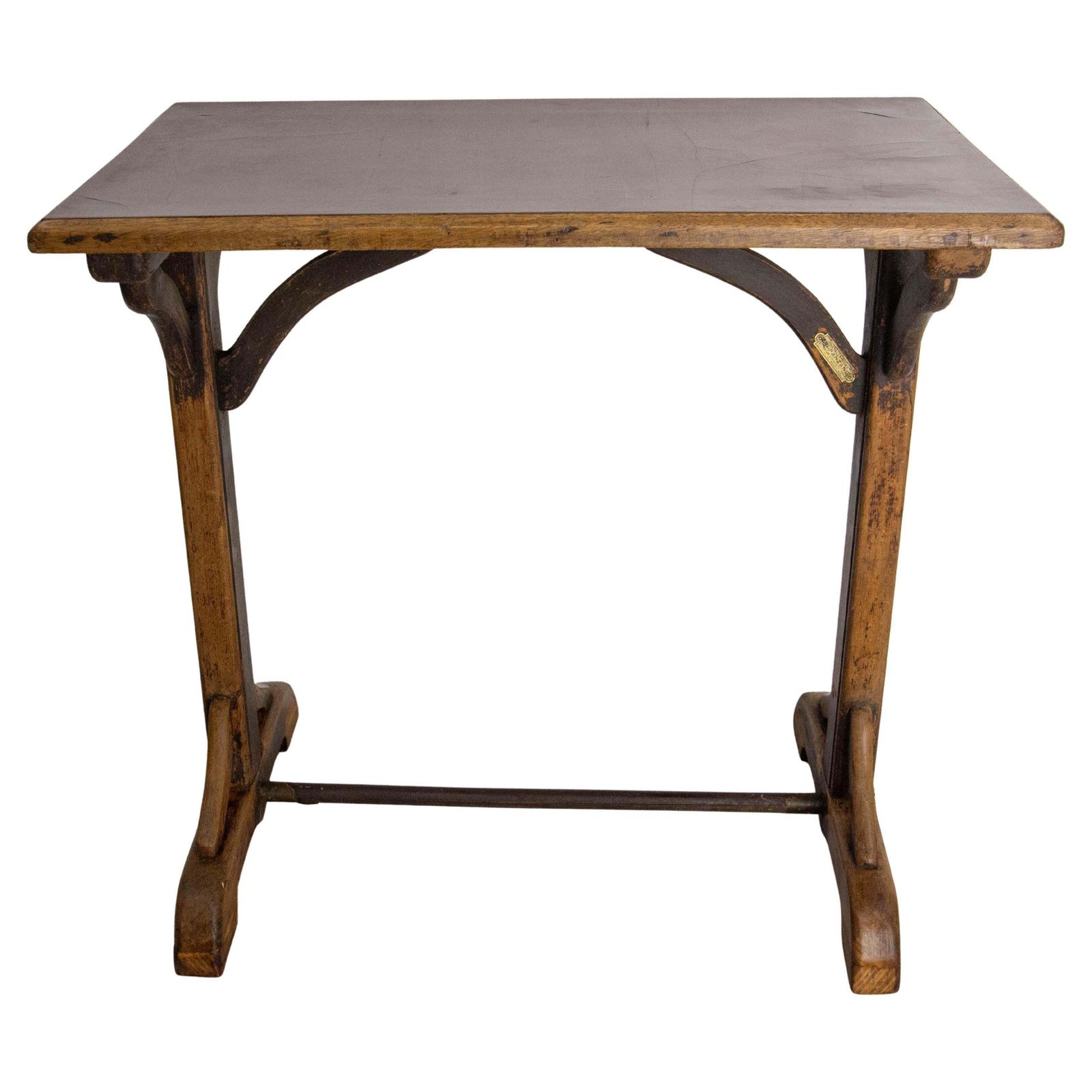 French Paris Bistro Table Beech Bakelite & Brass Table, Early 20th Century