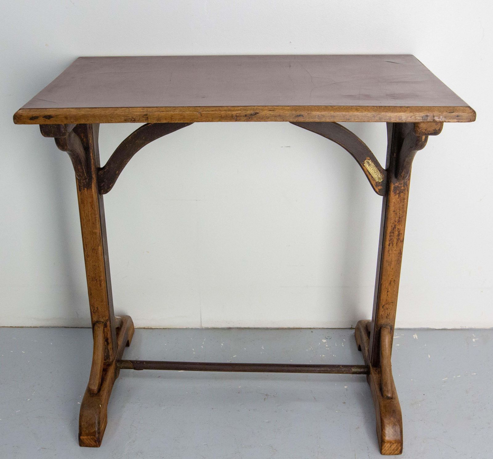 French Paris Bistro Table Beech Bakelite & Brass Table, Early 20th Century photo furniture