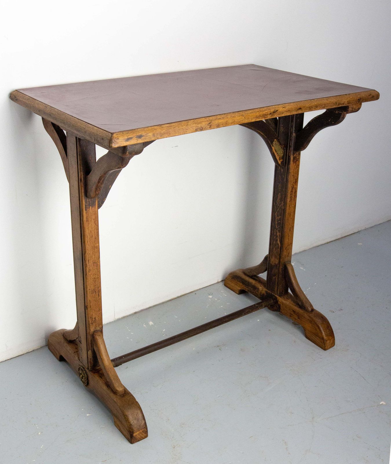 French Paris Bistro Table Beech Bakelite & Brass Table, Early 20th Century photo Furniture