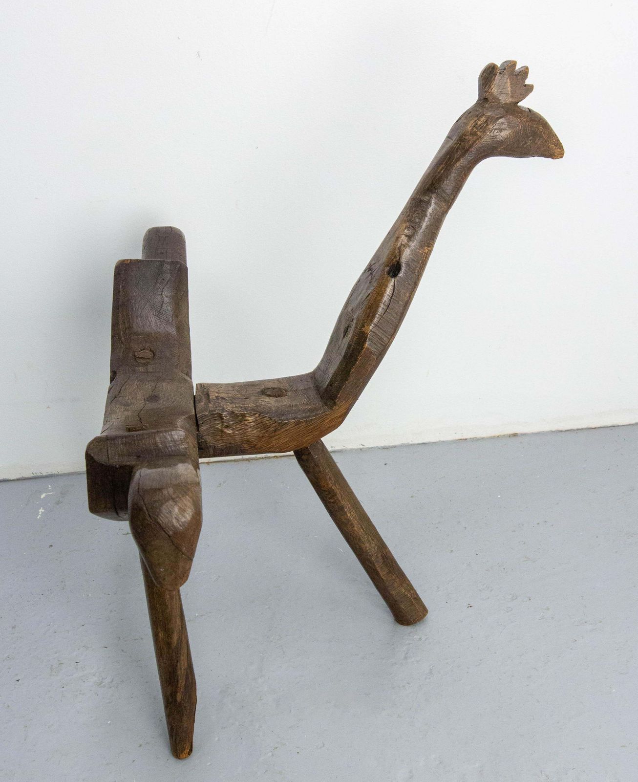 French Tripod Chair Three Legs Wood Figurative Bird 19th Century photo buy