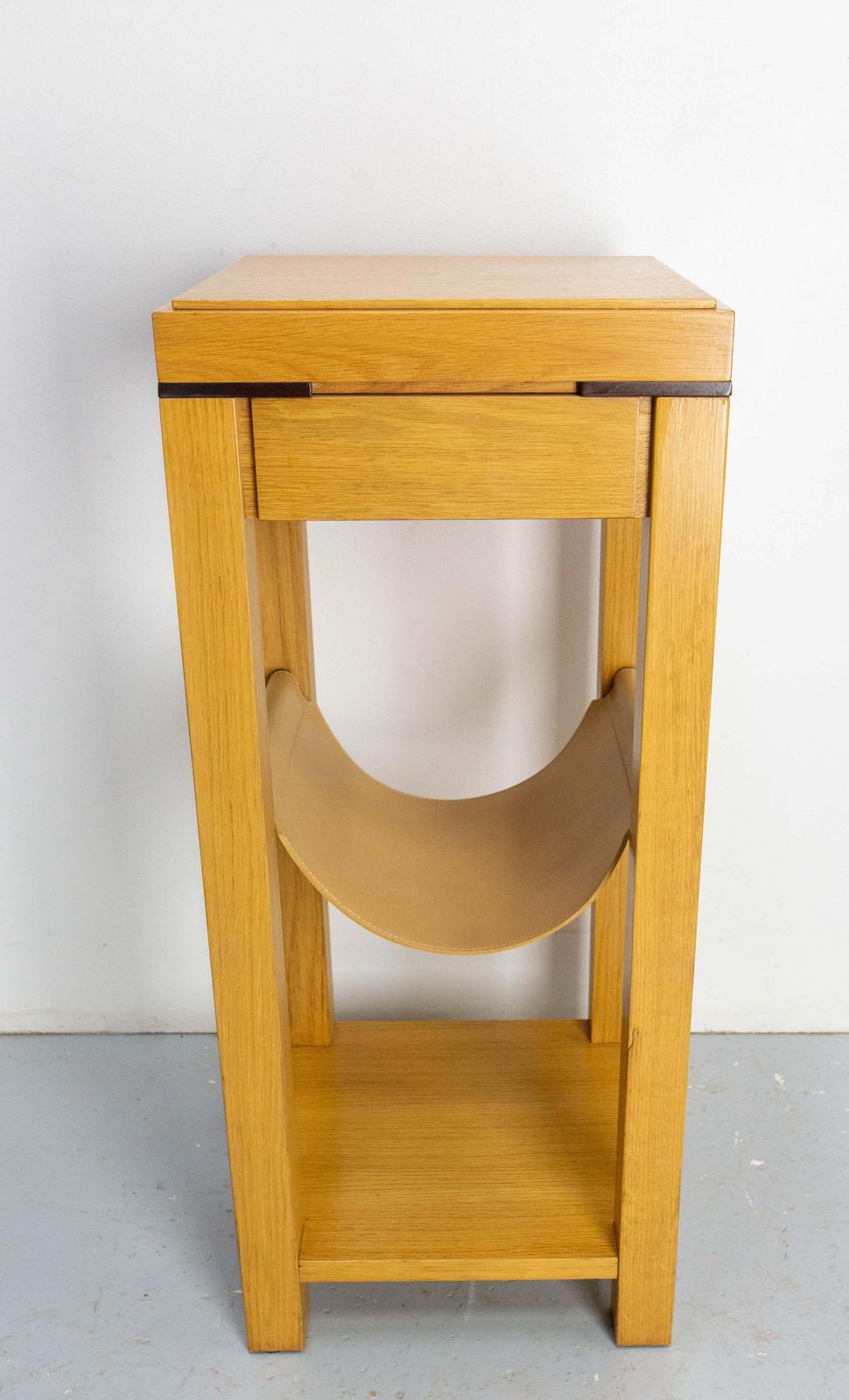 French Oak & Leather Sellette Or Plant Holder, Circa 2000 photo for sale