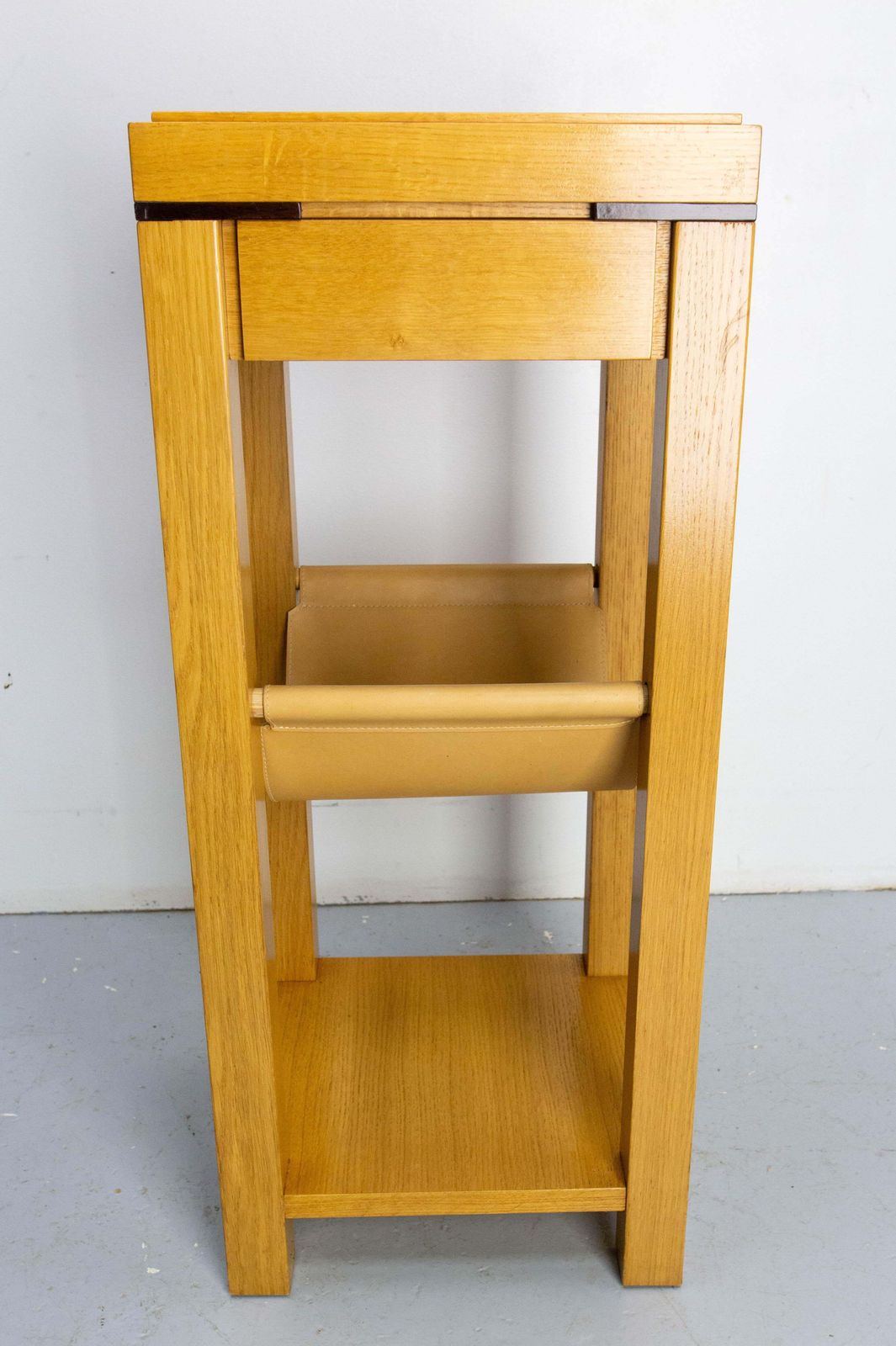 French Oak & Leather Sellette Or Plant Holder, Circa 2000 photo buy