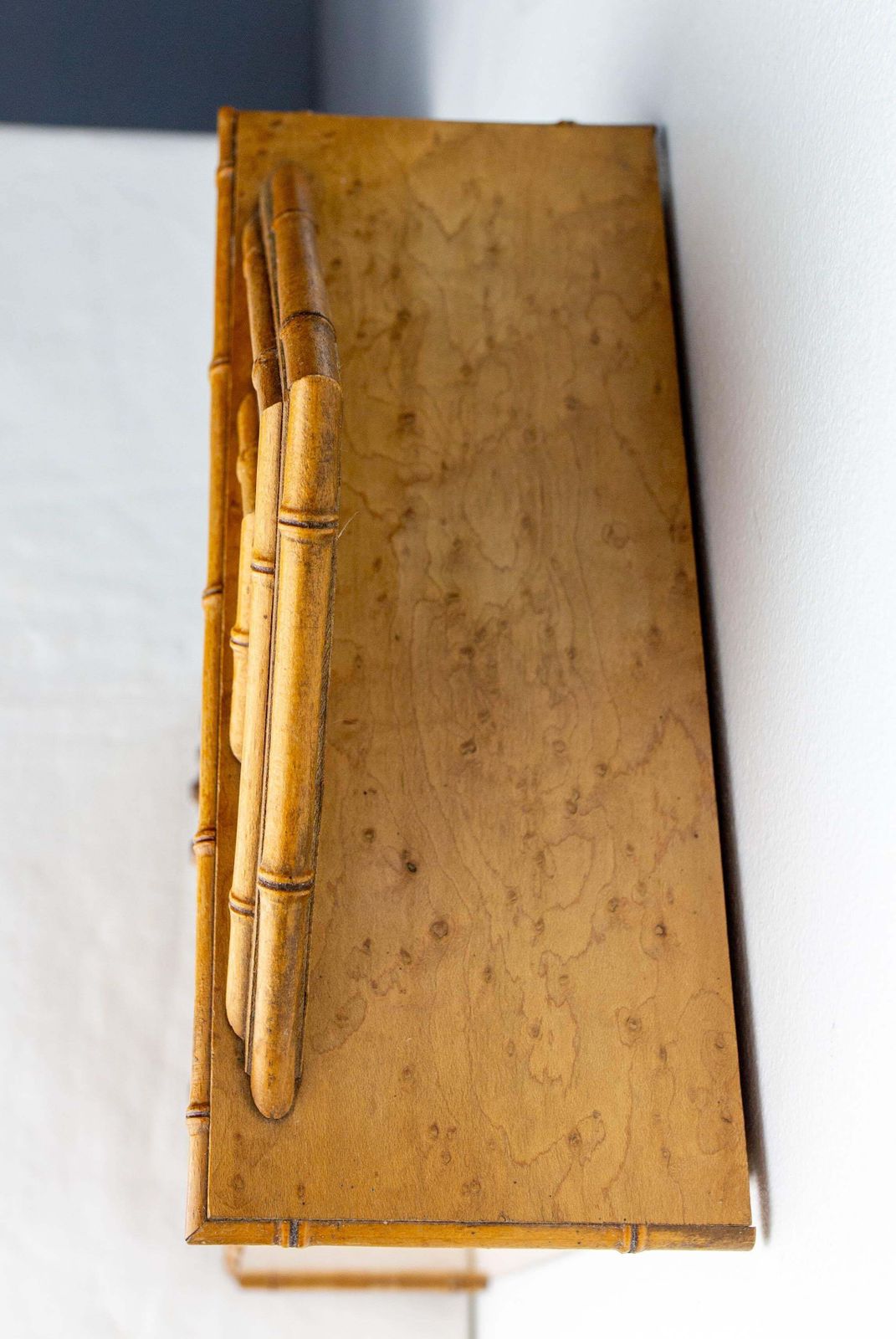 French Elm Burl & Beveled Mirror Doll Wardrobe Bamboo Children Toy, Circa 1900 photo vinterior