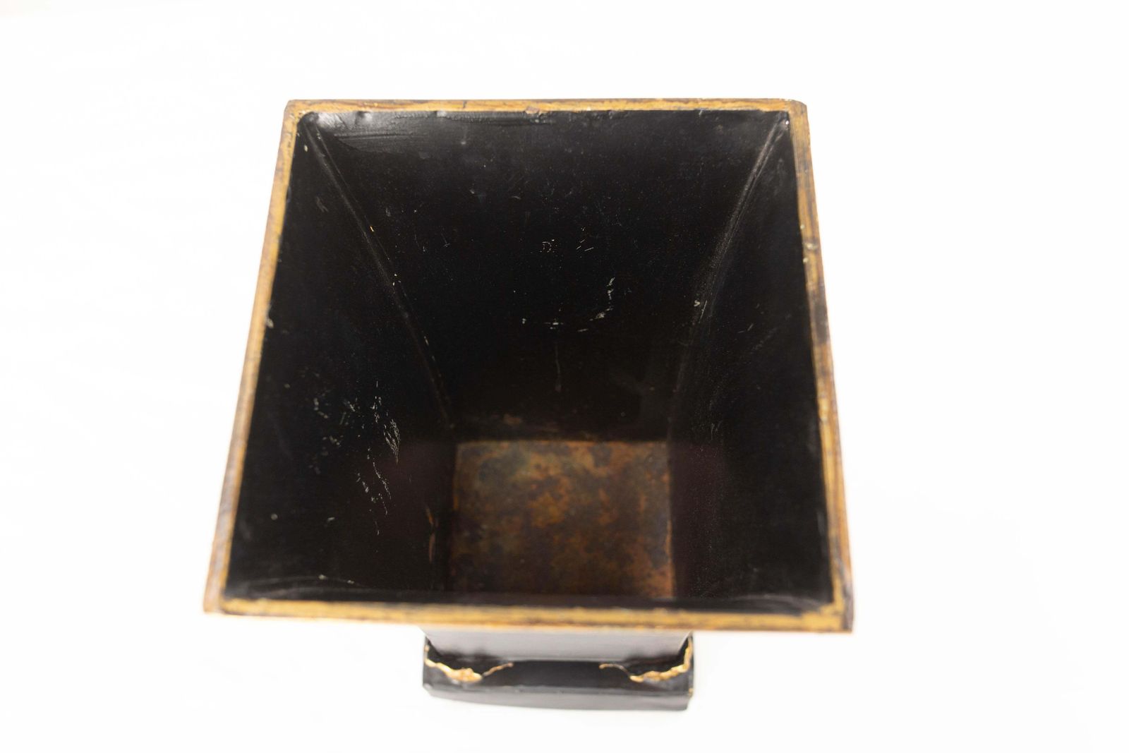 French Metal Pot Cover Or Vase Black & Gold Painting, Circa 1980 photo vinterior