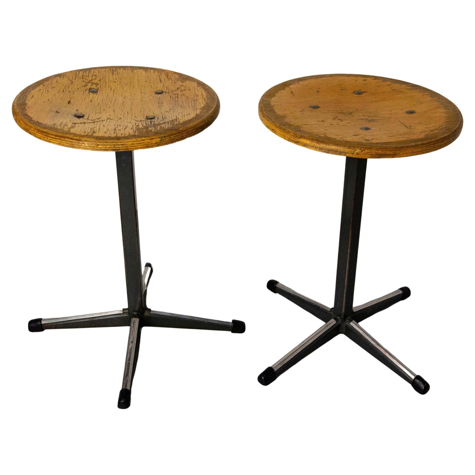 Nertherlands Pair Of Scholar Stools From Amsterdam Beech And Metal, Circa 1950 photo furniture