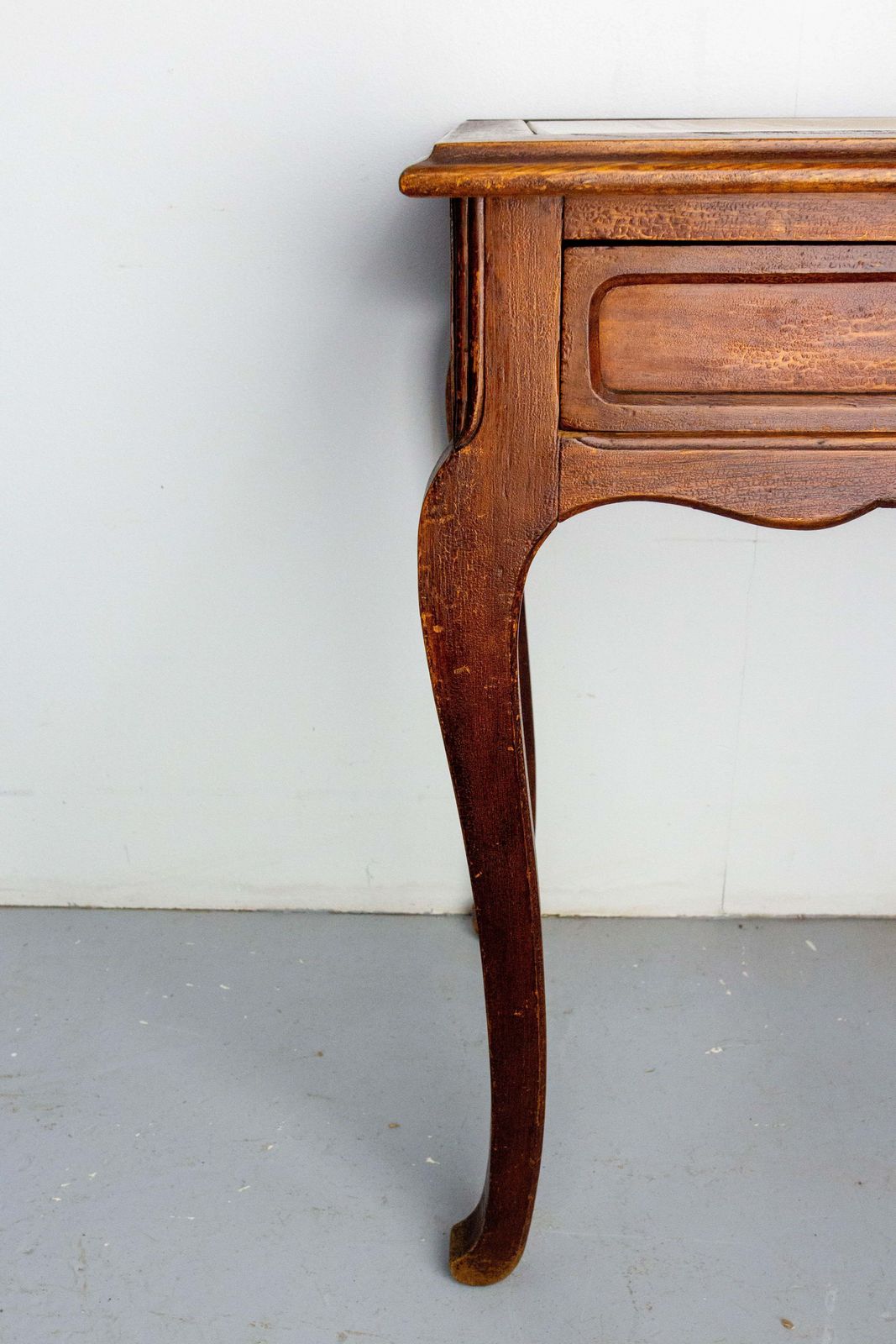 photo vinterior French Art Nouveau Wood Side Table Writing Table Glass Top One Drawer, C 1920