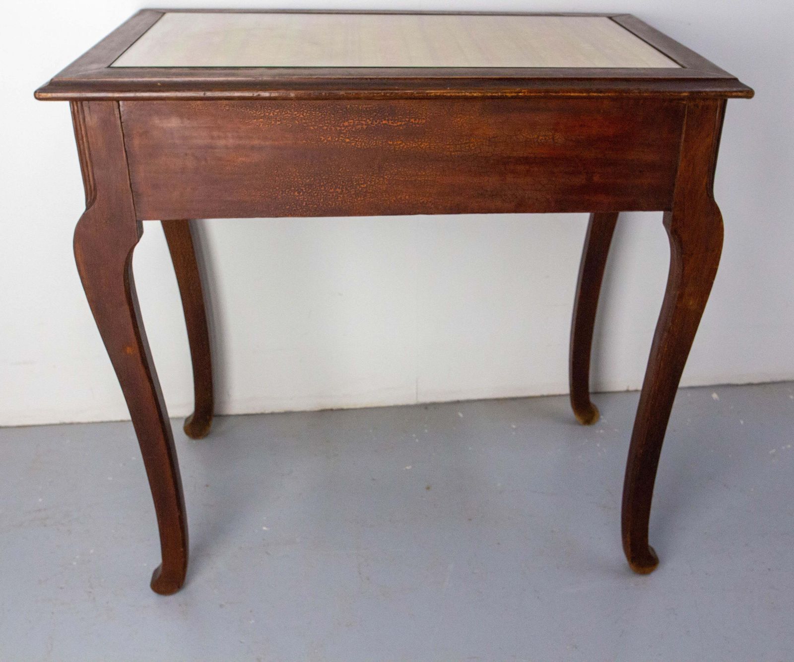 photo buy French Art Nouveau Wood Side Table Writing Table Glass Top One Drawer, C 1920