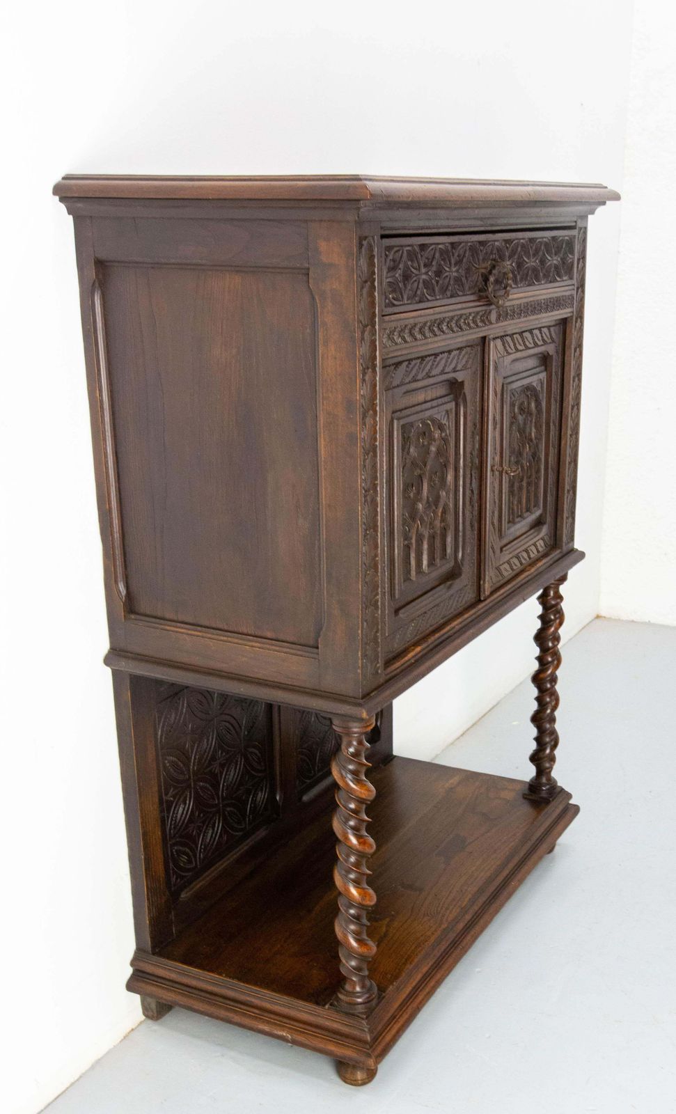 French Chestnut & Wrought Iron Buffet Neogothic Style Late 19th Century photo for sale