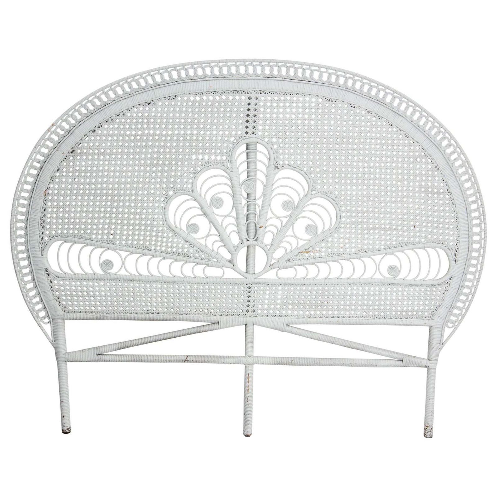French Headboard Rattan And Wicker Queen Size, Midcentury