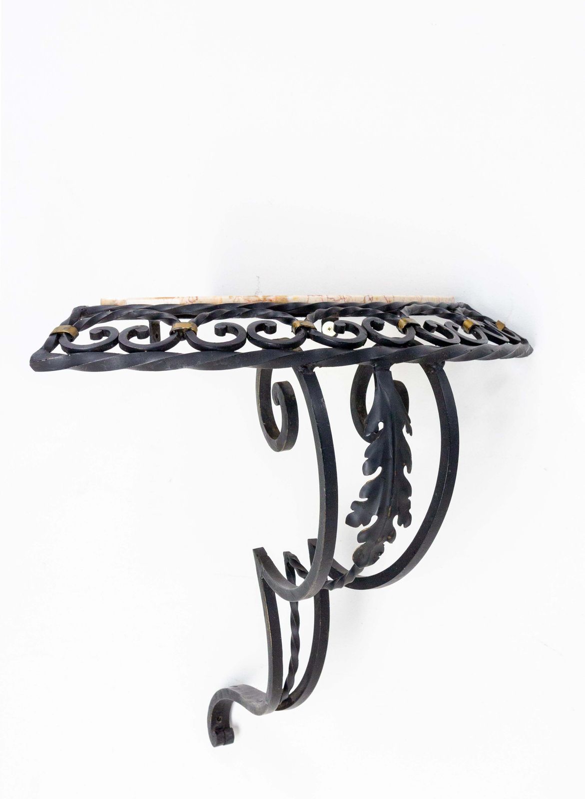 Pair Of Art Deco Small Corner Console Tables French Brackets Wall Mounted photo for sale