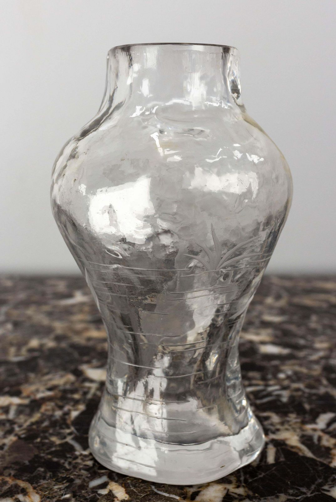 French Glass Vase With Iris And Lacusted Decoration Art Nouveau, Circa 1900 photo vinterior