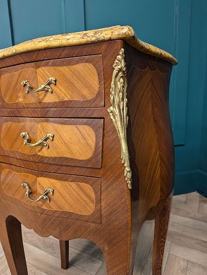 Pair Of Antique Bombé Louis XV Style Marble Top Bedside Cabinets photo for sale