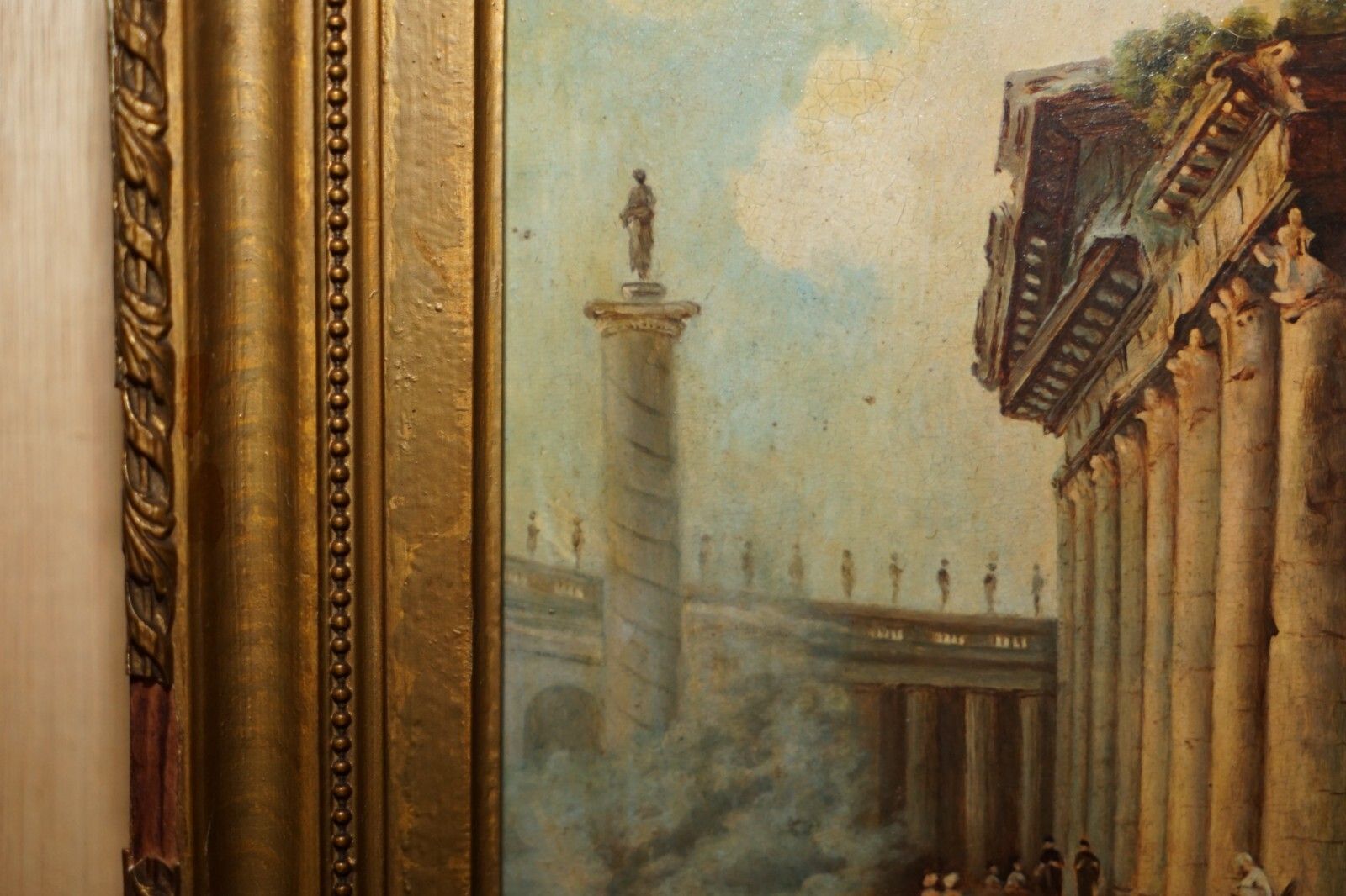 Antique Grand Tour Marcus Aurelius Statue Corinthian Pillar Roman Oil Painting photo buy